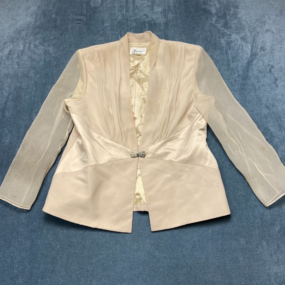 Michaelangelo Blazer Jacket Womens 16 Cream Pleated Buckle Sheer Sleeve Formal